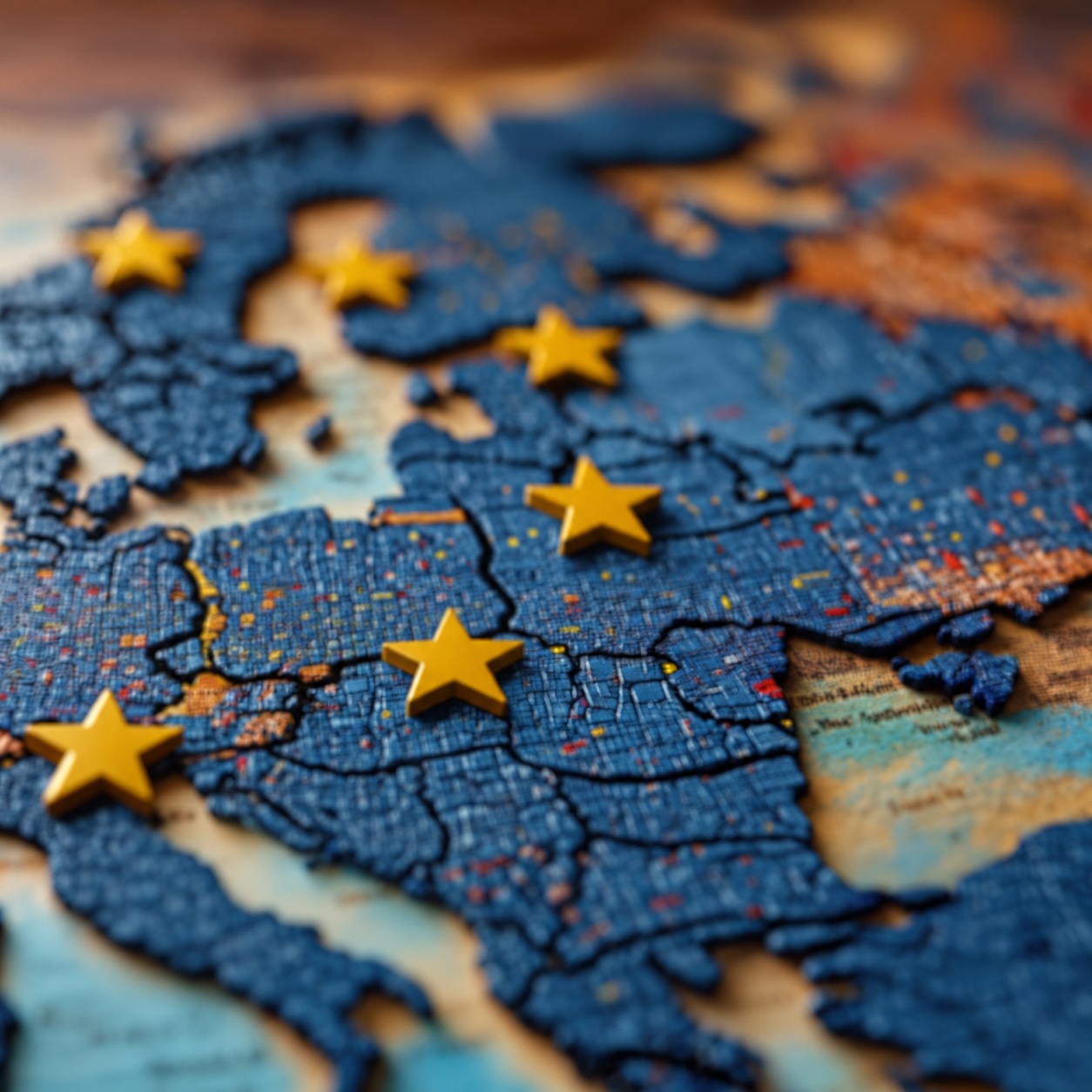Map of Europe with European Union stars