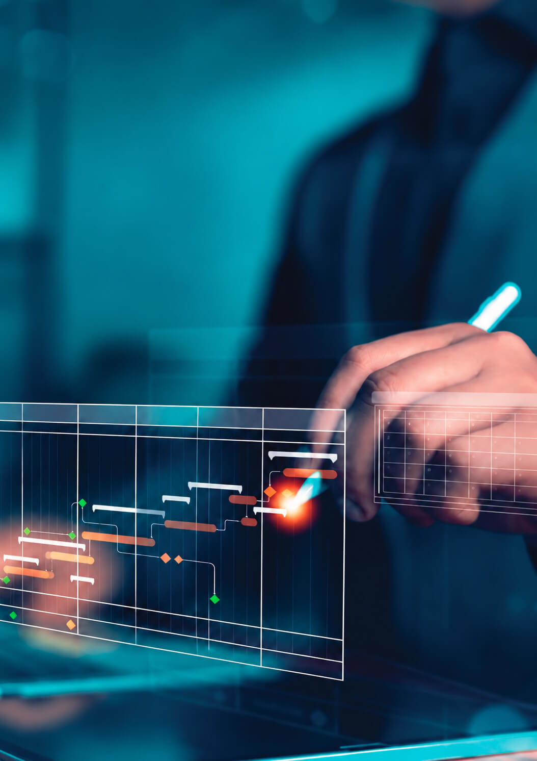 Business professional analysing a digital project management timeline